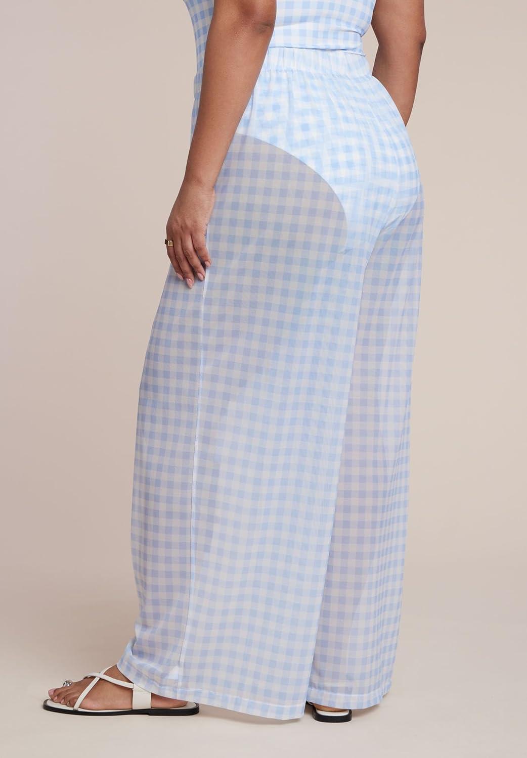 imageELOQUII Womens Plus Size Wide Leg CoverUp PantSkyway Gingham