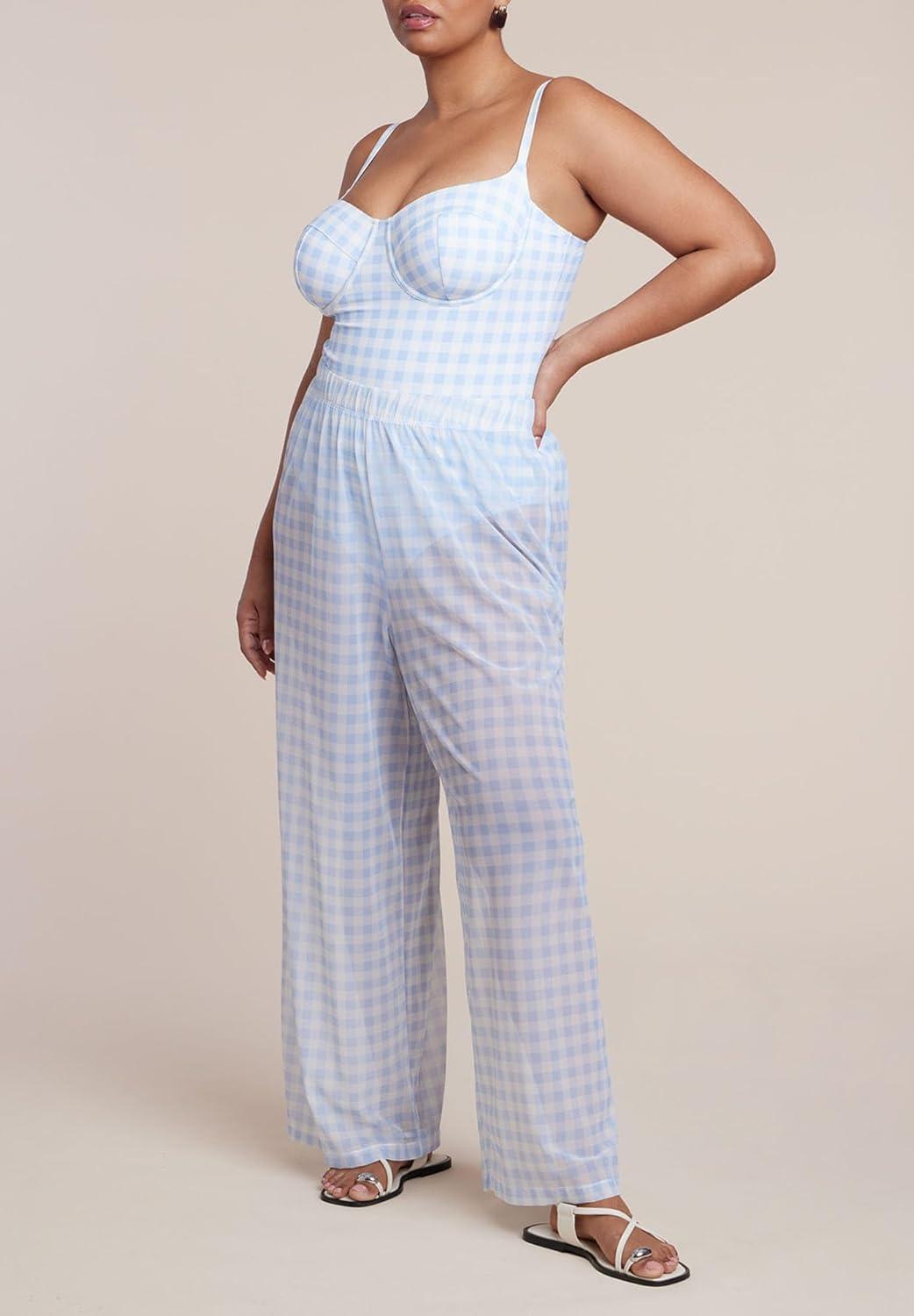 imageELOQUII Womens Plus Size Wide Leg CoverUp PantSkyway Gingham