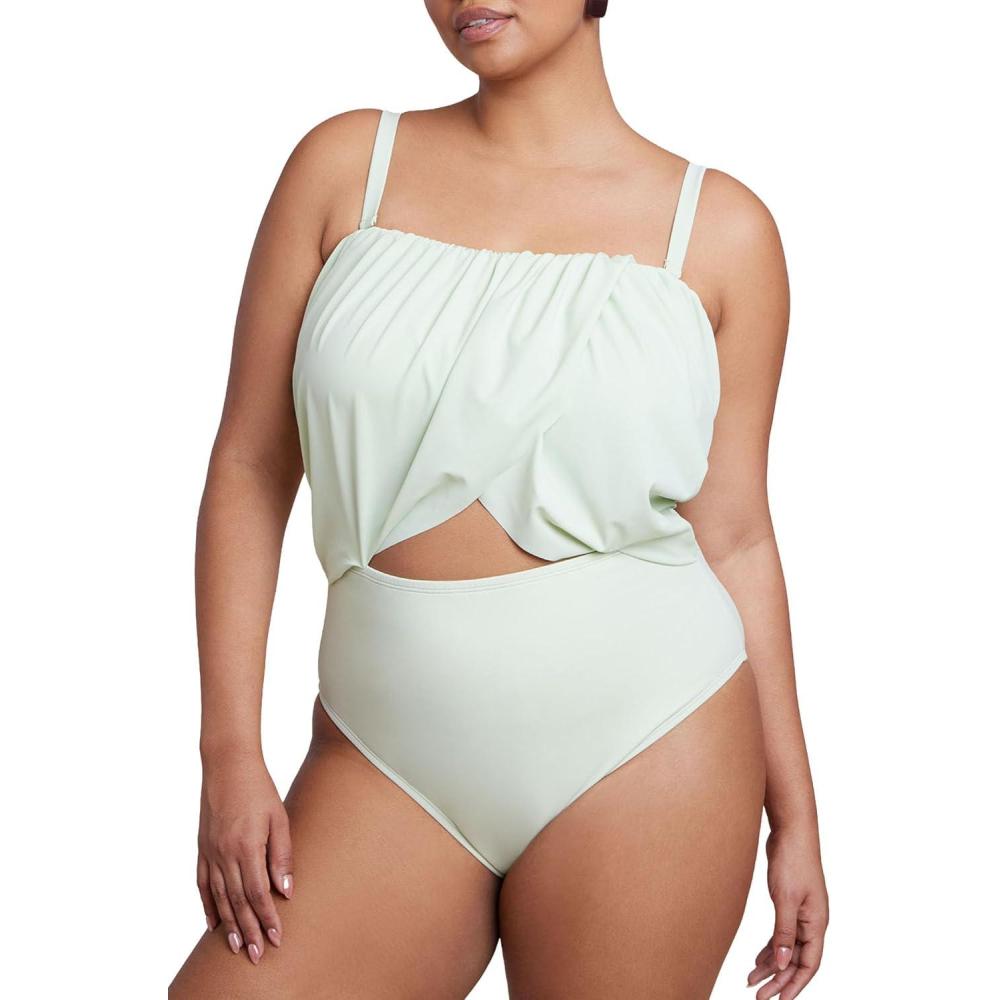 imageELOQUII Womens Plus Size Crossover Strapless One PieceSea Crest