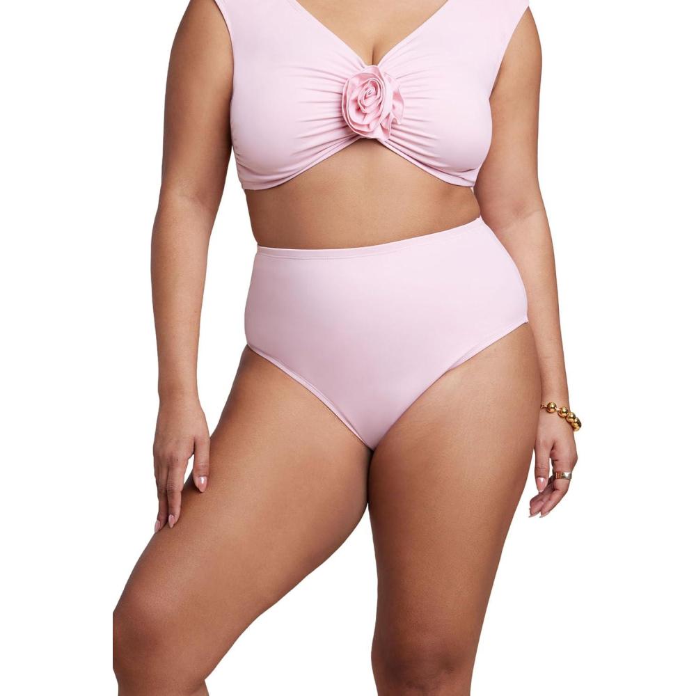 imageELOQUII Womens Plus Size High Waisted Bikini BottomRomance Rose