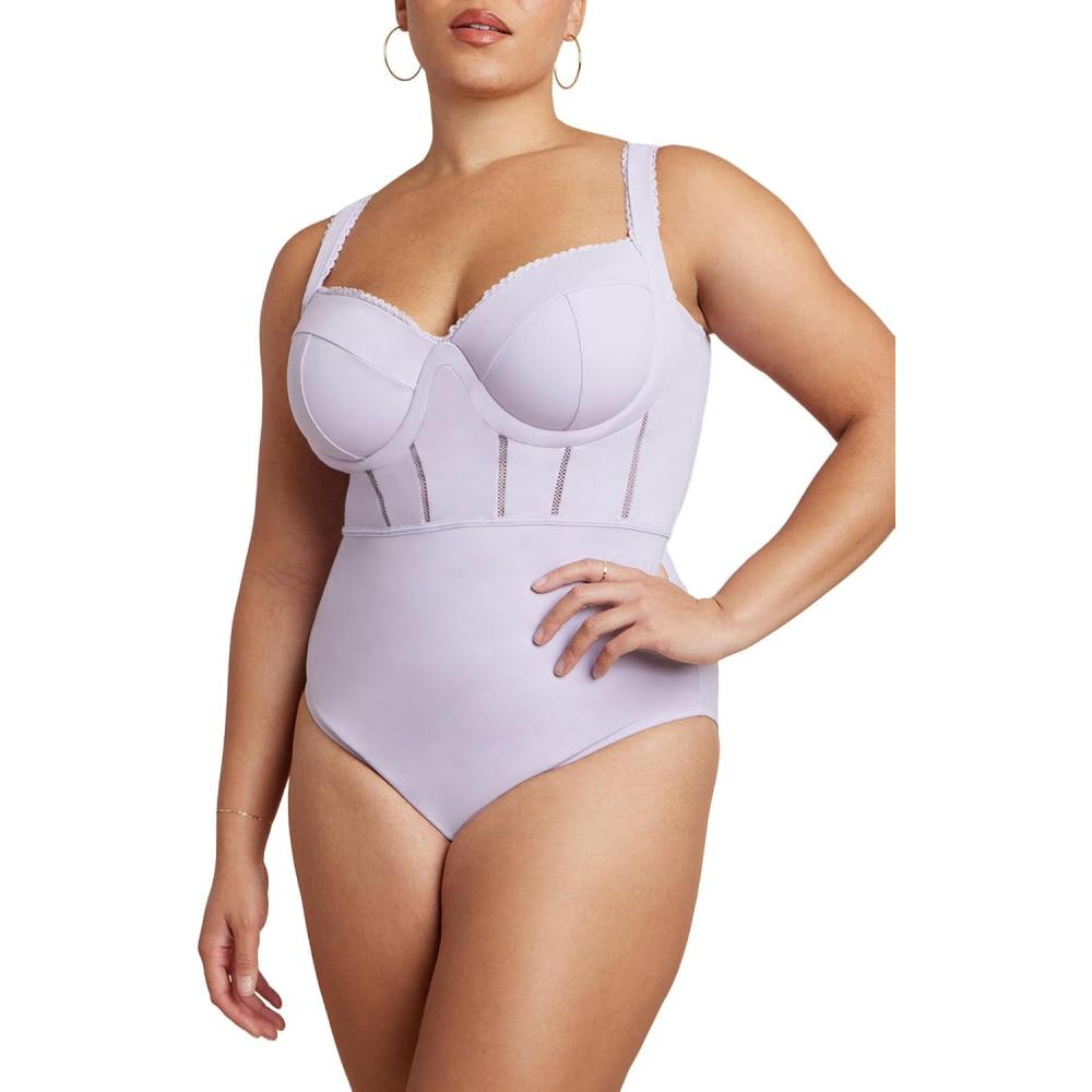 imageELOQUII Womens Plus Size Lace Detail Corset One PieceThistle