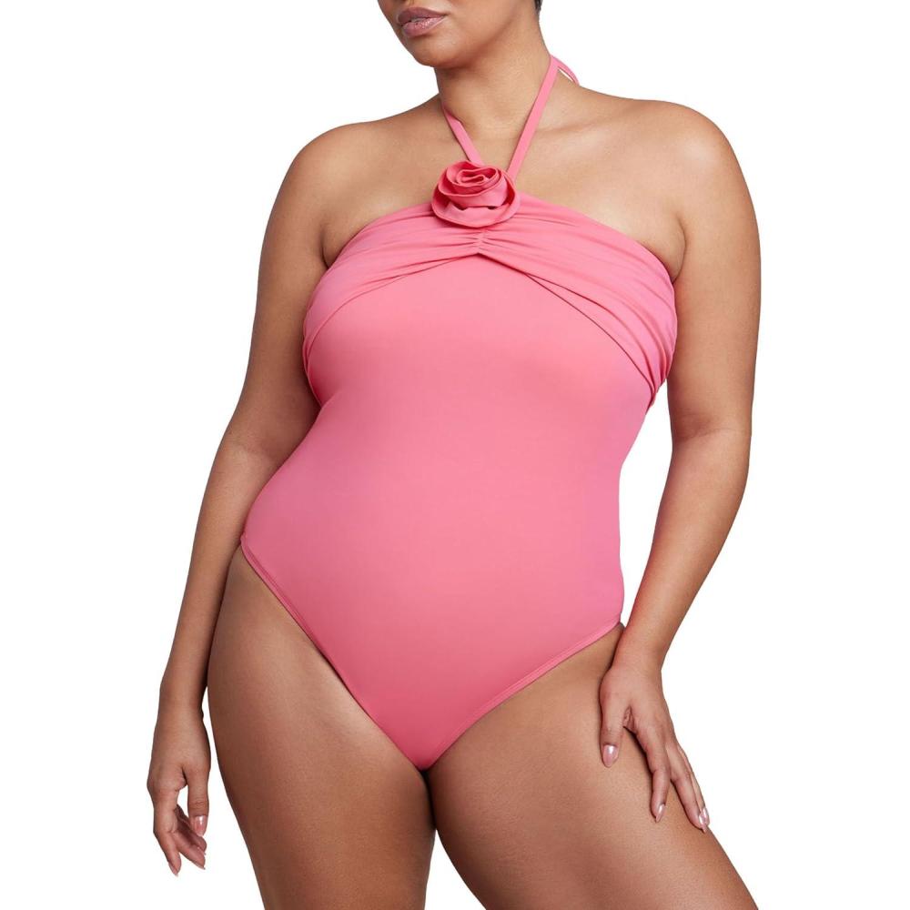 imageELOQUII Womens Plus Size Rosette Halter One PieceHoneysuckle