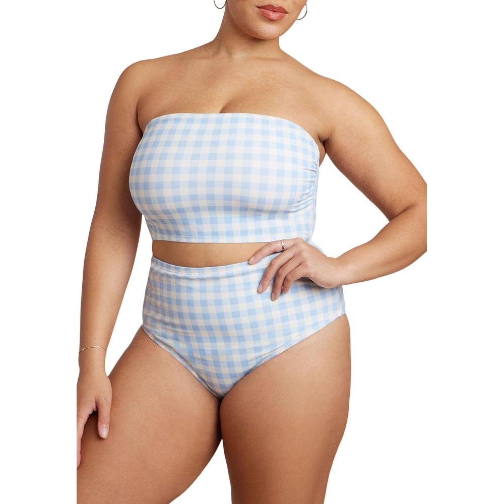 imageELOQUII Womens Plus Size Strapless TankiniSkyway Gingham