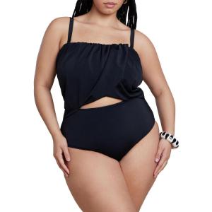 ELOQUII Women’s Plus Size Crossover Strapless One Piece(Black Onyx)