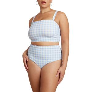 ELOQUII Women’s Plus Size High Waisted Bikini Bottom(Skyway Gingham)