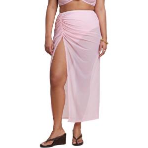 ELOQUII Women’s Plus Size Mesh Maxi Asym Skirt Coverup(Romance Rose)
