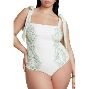 ELOQUII Women’s Plus Size Tie Strap One Piece-Braided Petals(Placed Braided Petals)