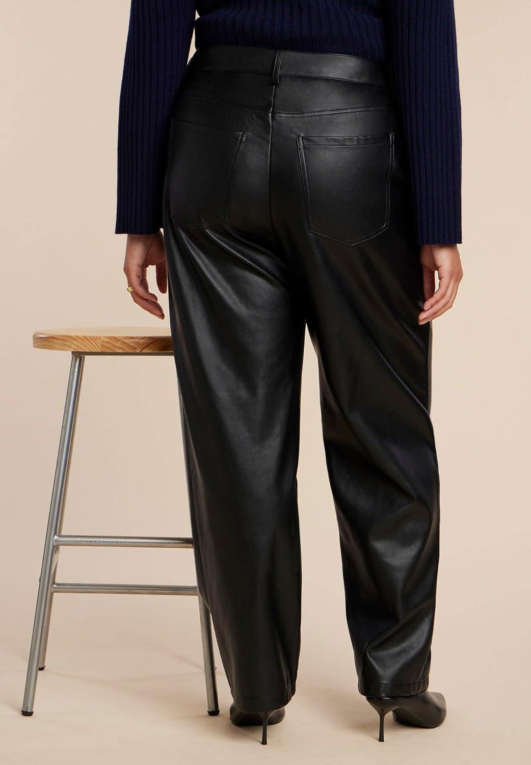 imageELOQUII Womens Plus Size Tall Faux Leather Pintuck Straight Leg PantBlack Onyx