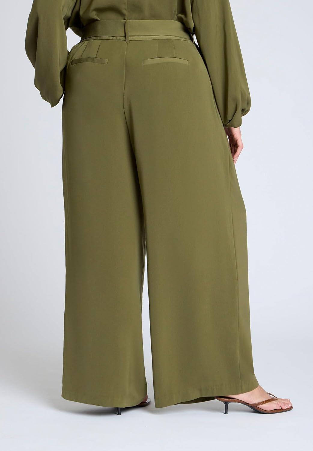 imageELOQUII Womens Plus Size Wide Leg Belted PantBronze Green