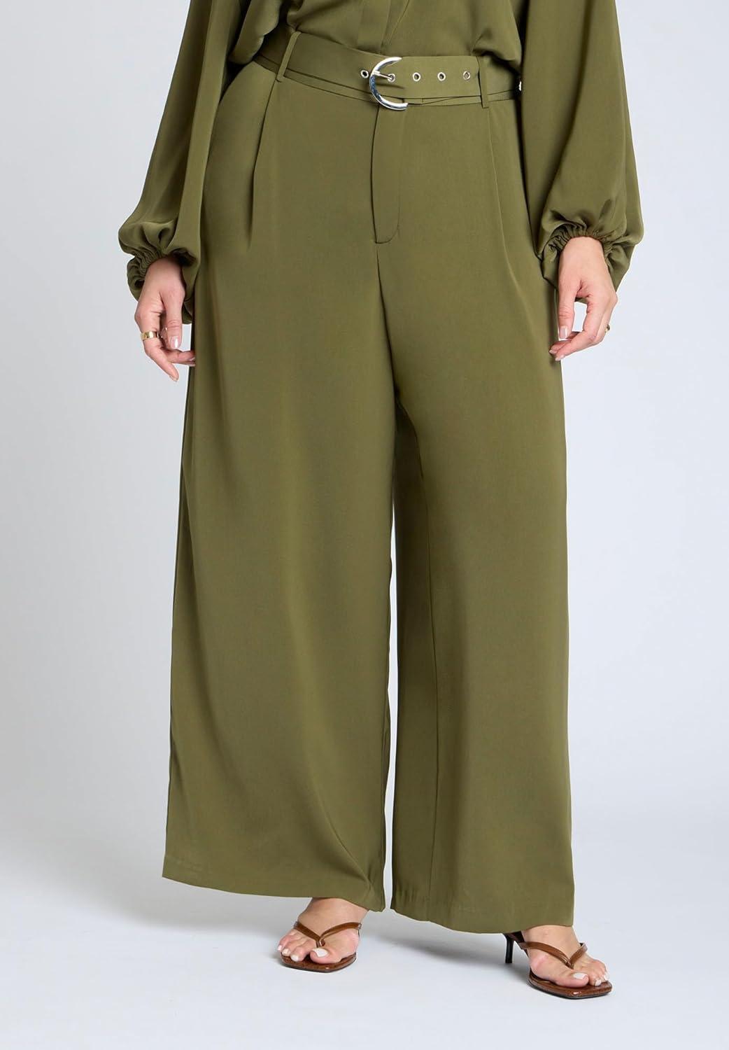 imageELOQUII Womens Plus Size Wide Leg Belted PantBronze Green