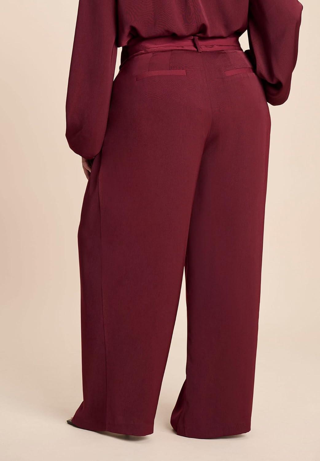 imageELOQUII Womens Plus Size Wide Leg Belted PantZinfandel