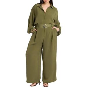 ELOQUII Women’s Plus Size Wide Leg Belted Pant(Bronze Green)