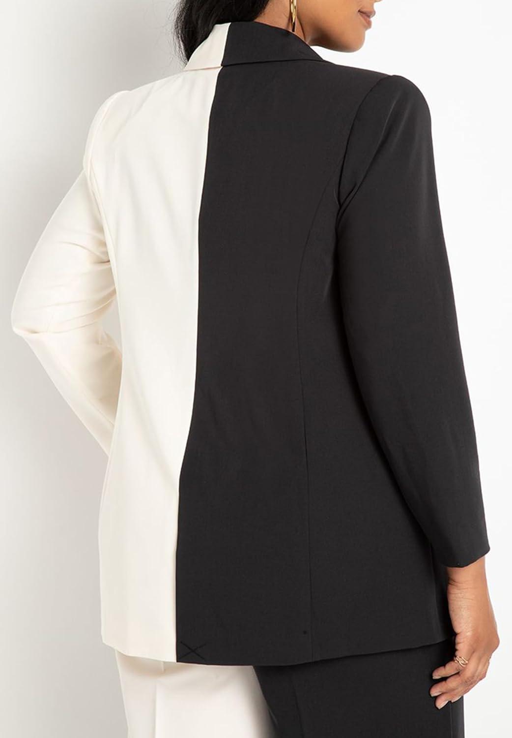 imageELOQUII Womens Plus Size Colorblock Blazer 16 Black Onyx White