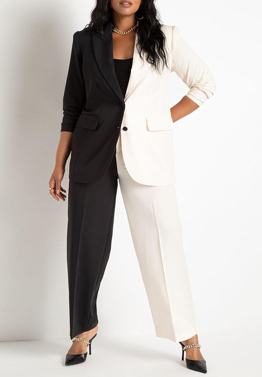 imageELOQUII Womens Plus Size Colorblock Blazer 16 Black Onyx White
