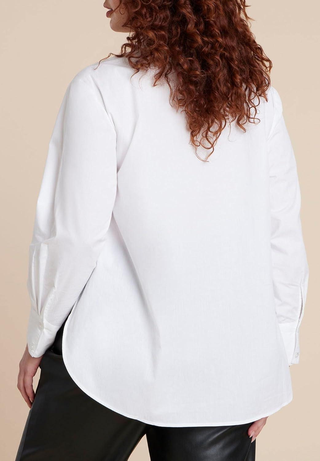 imageELOQUII Womens Plus Size Dramatic NeckTie Poplin ShirtOptic White
