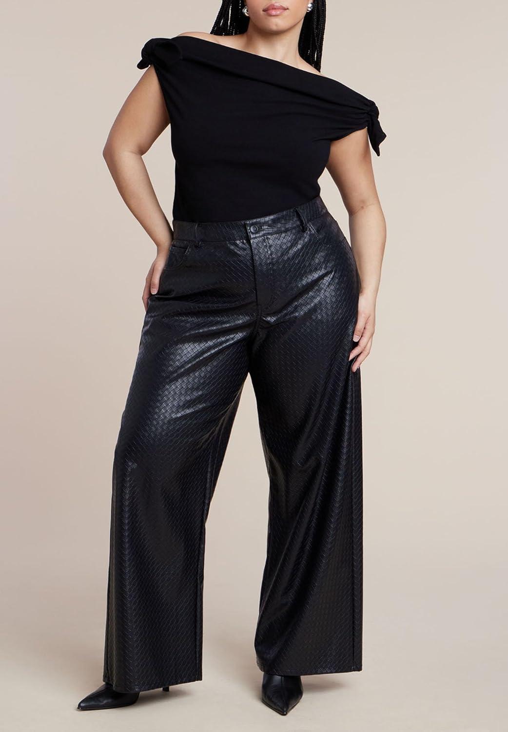 imageELOQUII Womens Plus Size Off Shoulder Top with TiesBlack Onyx