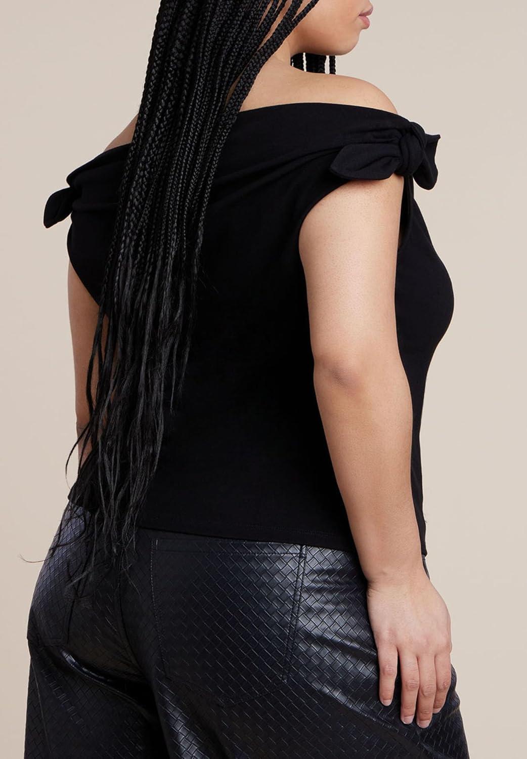 imageELOQUII Womens Plus Size Off Shoulder Top with TiesBlack Onyx
