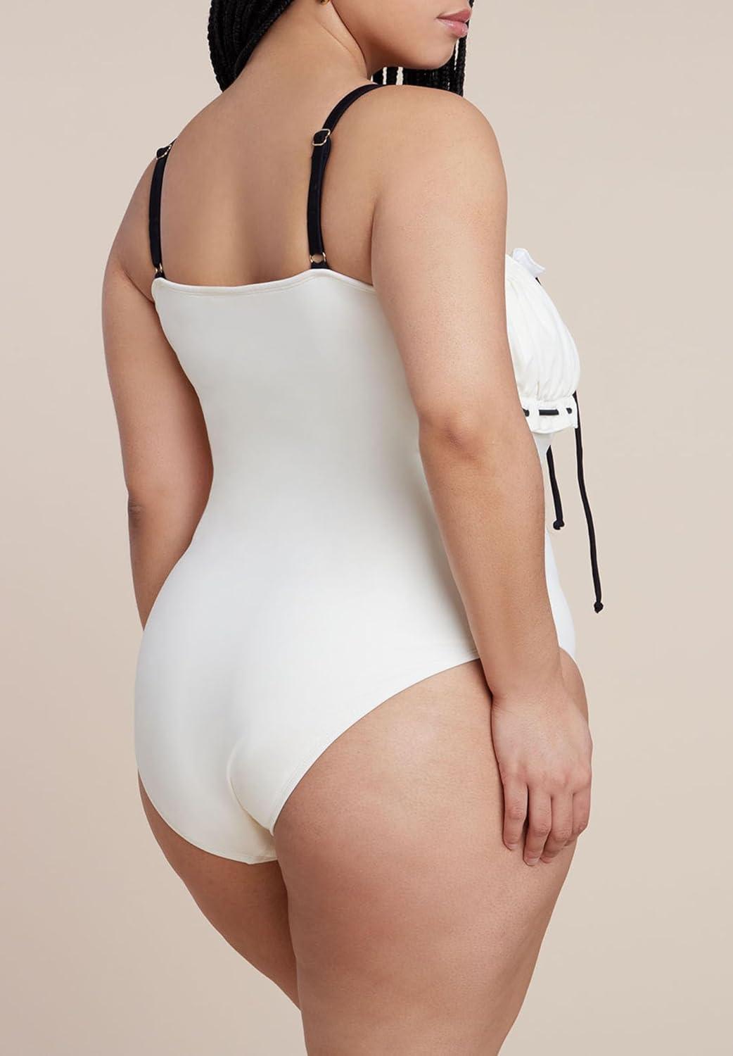 imageELOQUII Womens Plus Size Ruched Bandeau One PieceCoconut Milk