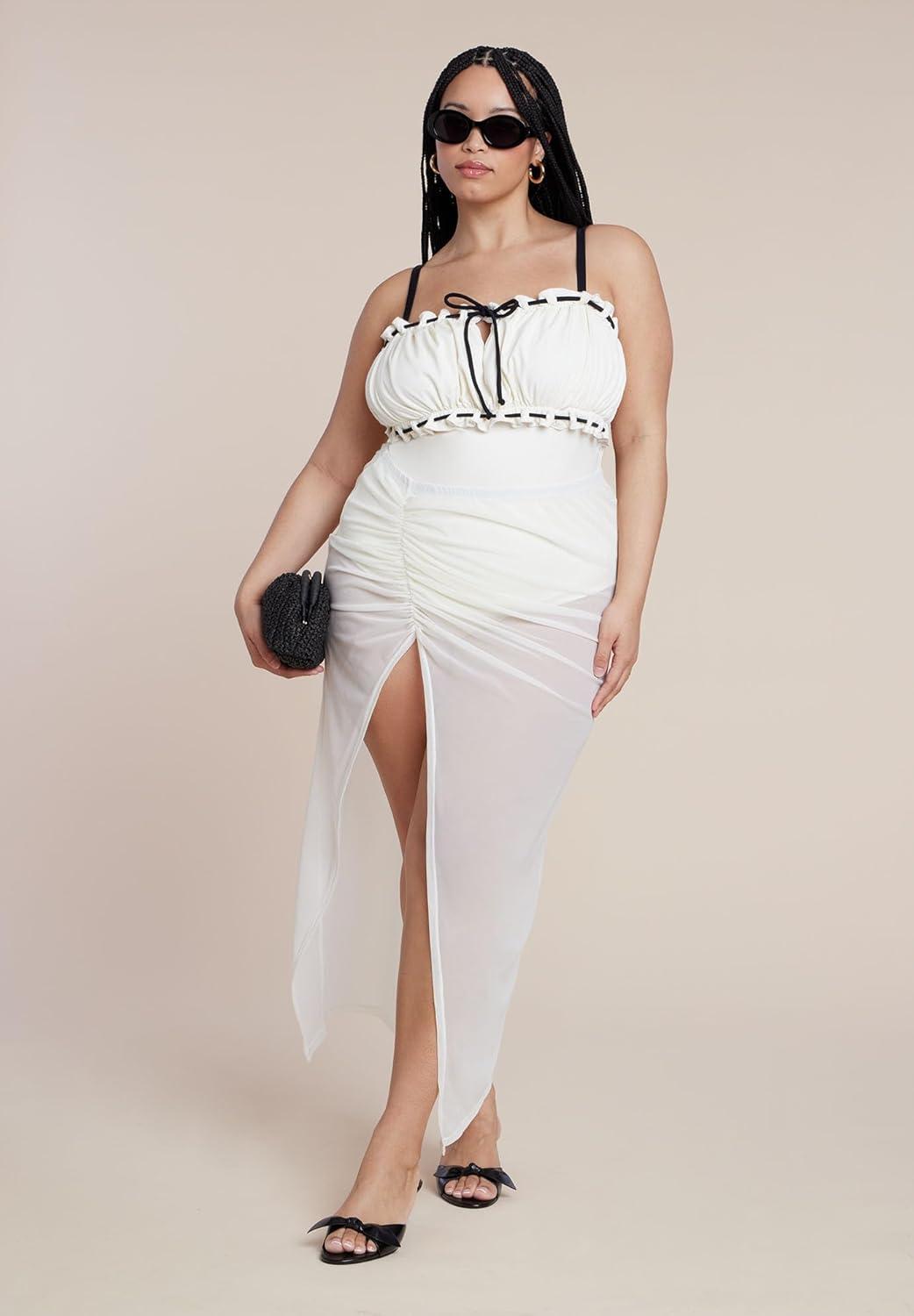 imageELOQUII Womens Plus Size Ruched Bandeau One PieceCoconut Milk