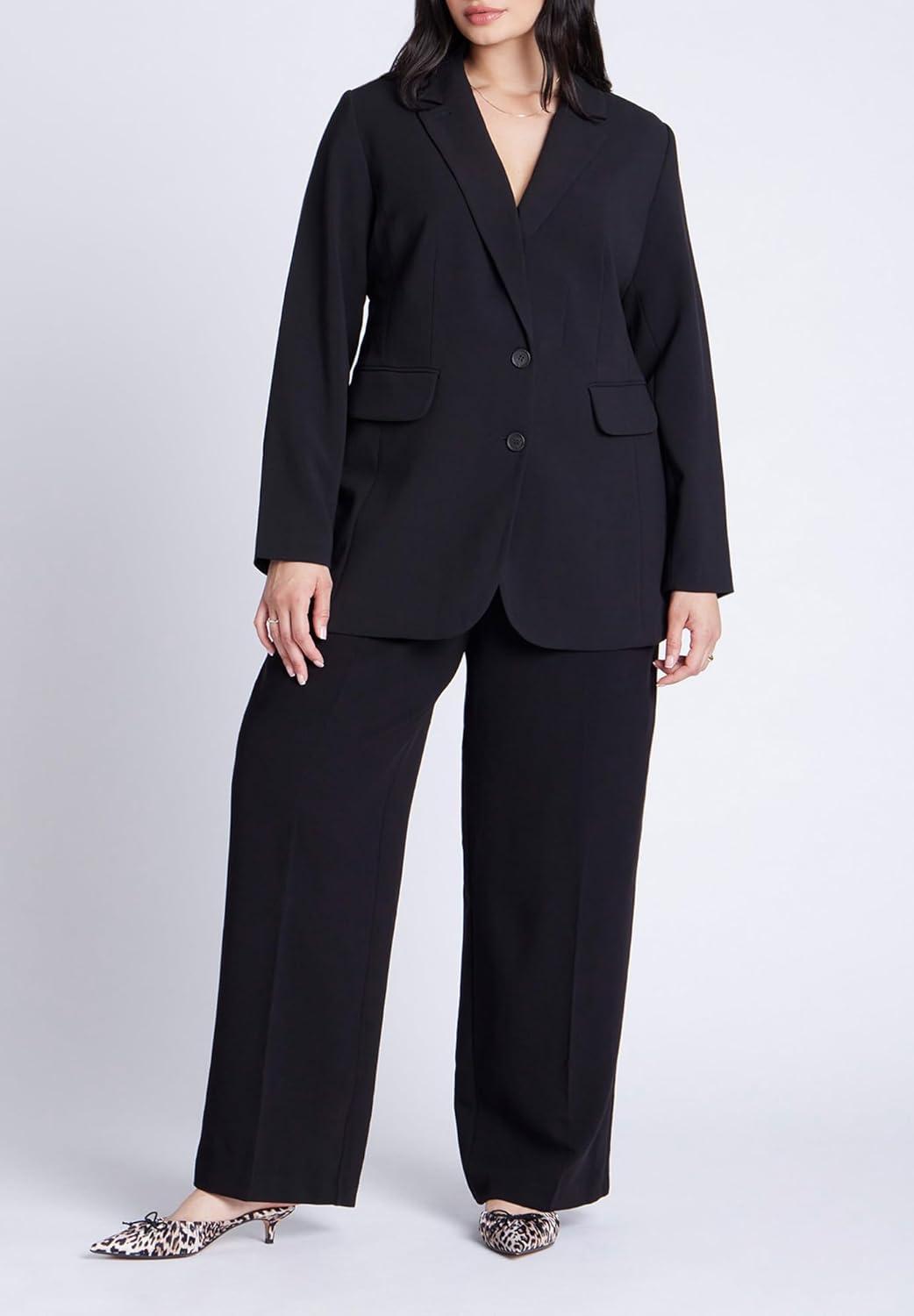 imageELOQUII Womens Plus Size The 365 Semi Stretch Two Button BlazerBlack