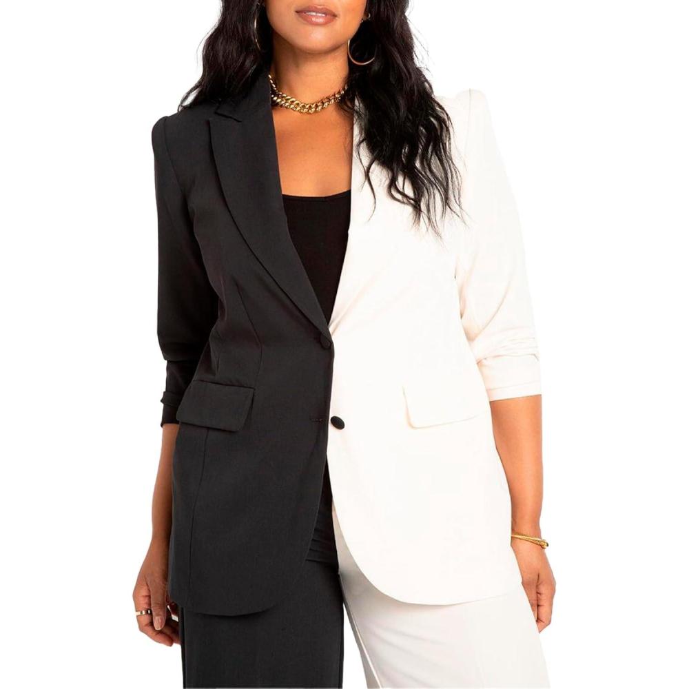 imageELOQUII Womens Plus Size Colorblock Blazer 16 Black Onyx White