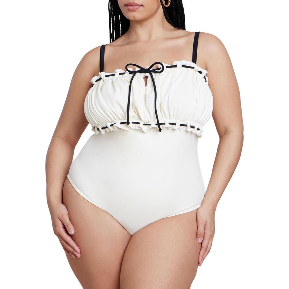 imageELOQUII Womens Plus Size Ruched Bandeau One PieceCoconut Milk