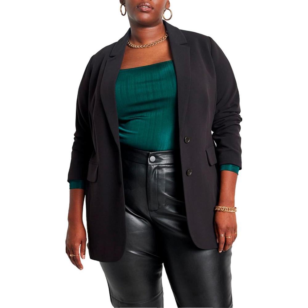 imageELOQUII Womens Plus Size The 365 Semi Stretch Two Button BlazerBlack