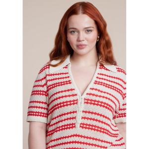 ELOQUII Women’s Plus Size Pointelle Stripe Boxy Sweater Top