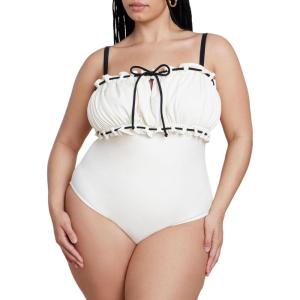 ELOQUII Women’s Plus Size Ruched Bandeau One Piece(Coconut Milk)