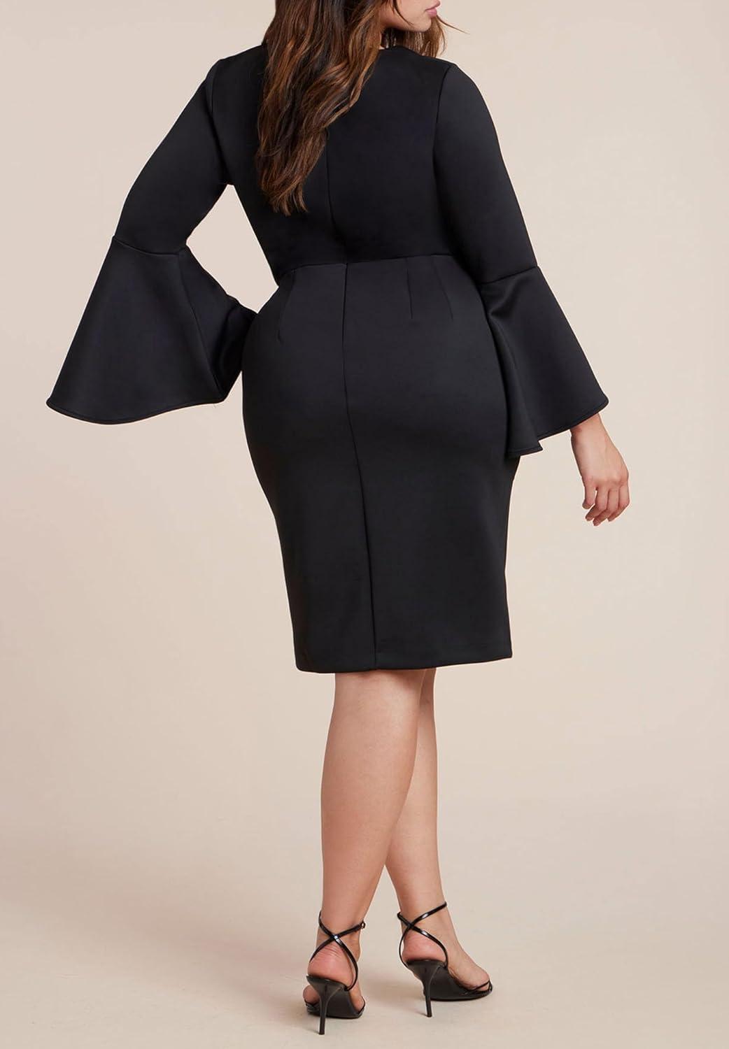 imageELOQUII Womens Plus Size Flare Sleeve Scuba DressTotally Black
