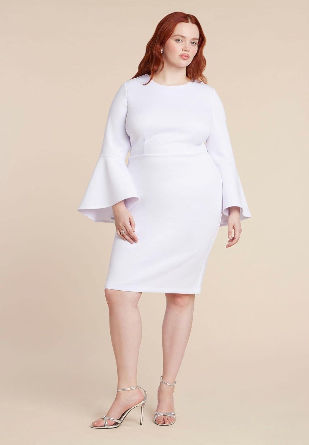 imageELOQUII Womens Plus Size Flare Sleeve Scuba DressTotally Black