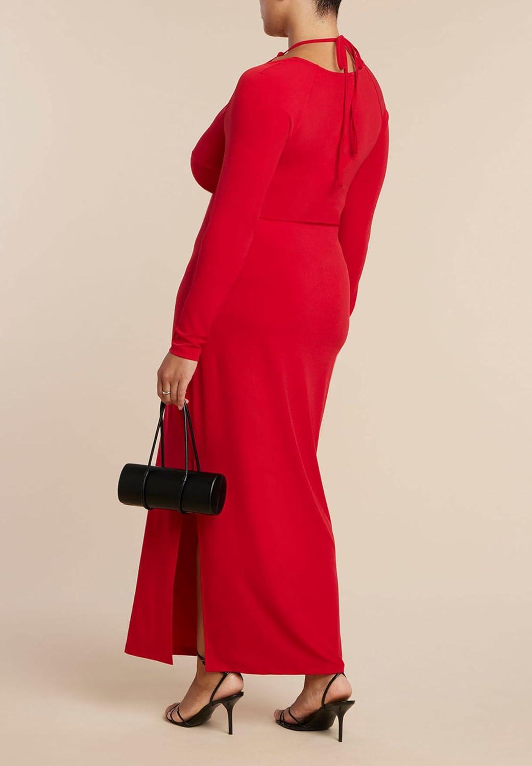 imageELOQUII Womens Plus Size Keyhole Front Maxi DressTango Red