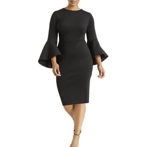 imageELOQUII Womens Plus Size Flare Sleeve Scuba DressTotally Black
