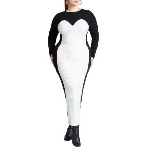 ELOQUII Women’s Plus Size Maxi Sweater Dress with Colorblocked(Black and White)