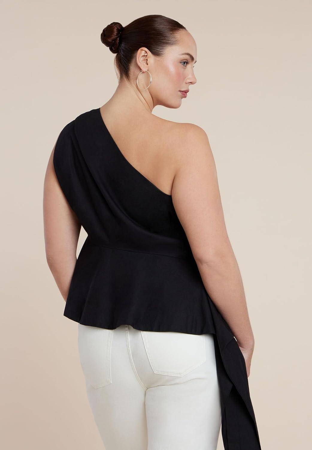 imageELOQUII Womens Plus Size Asymmetrical Top with FlounceBlack Onyx