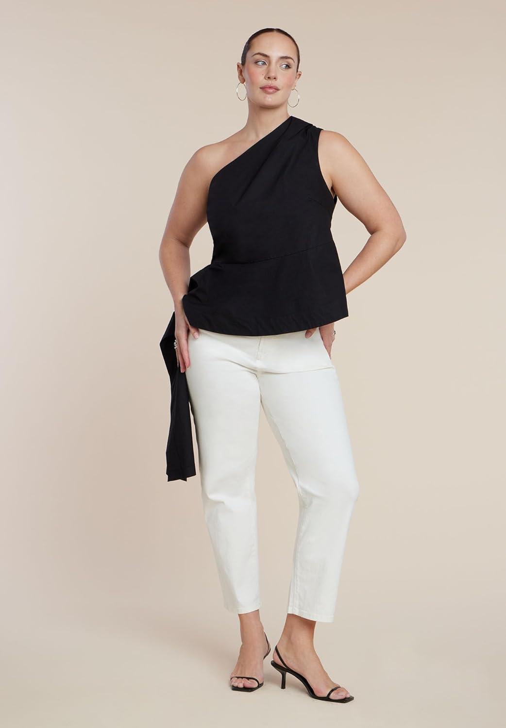 imageELOQUII Womens Plus Size Asymmetrical Top with FlounceBlack Onyx