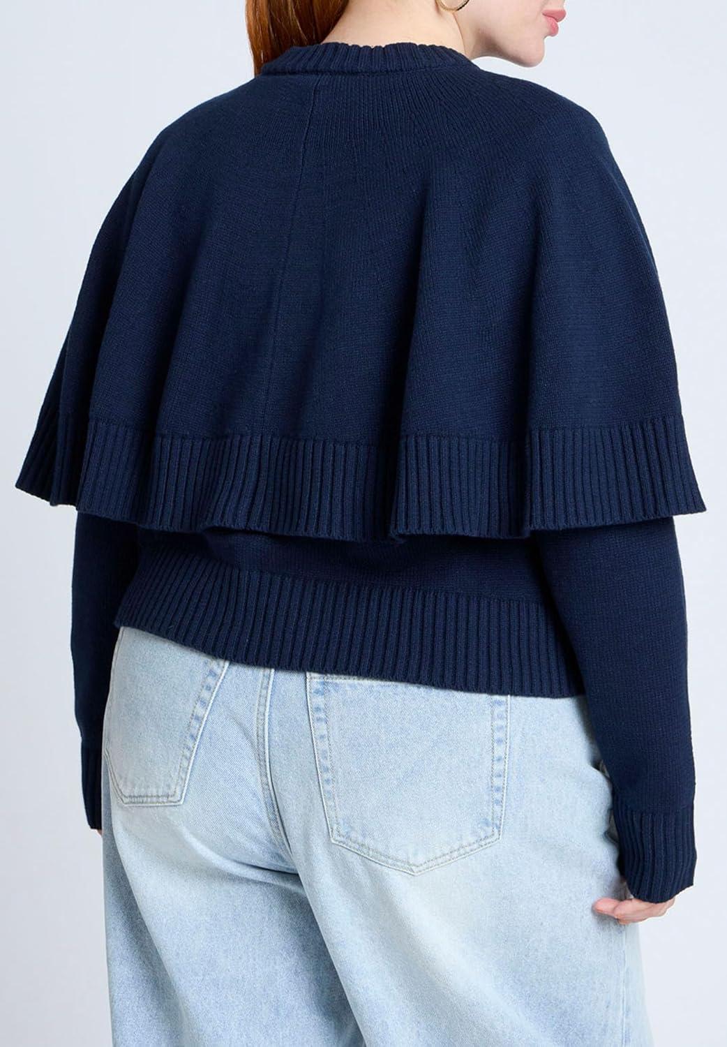 imageELOQUII Womens Plus Size Cape SweaterNavy