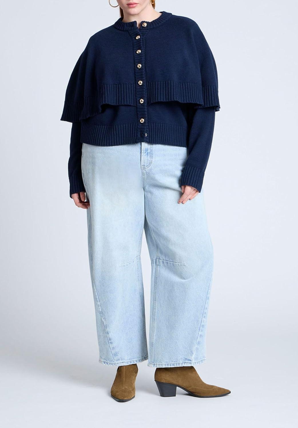 imageELOQUII Womens Plus Size Cape SweaterNavy