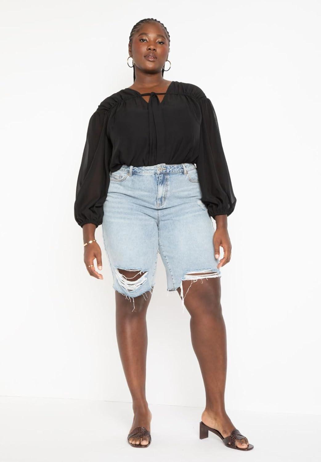 imageELOQUII Womens Plus Size City ShortsLight Wash