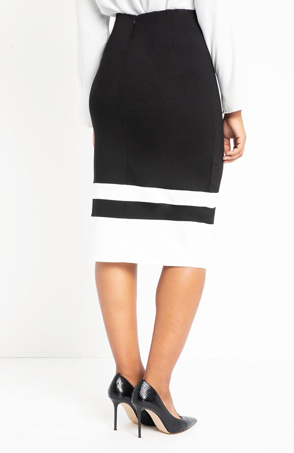 imageELOQUII Womens Plus Size Colorblock Column SkirtBlack White