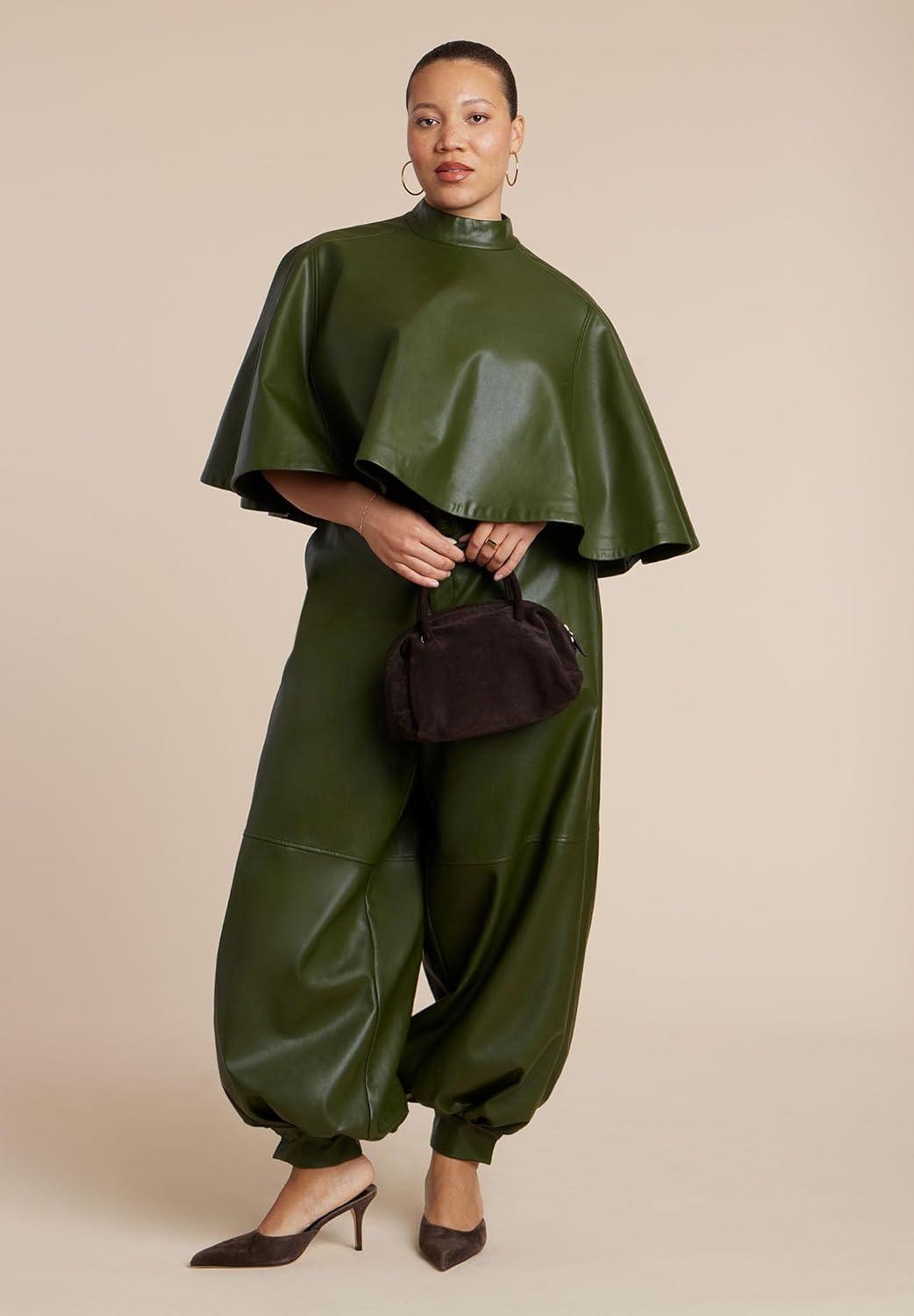 imageELOQUII Womens Plus Size Faux Leather Cape TopDark Forest Green