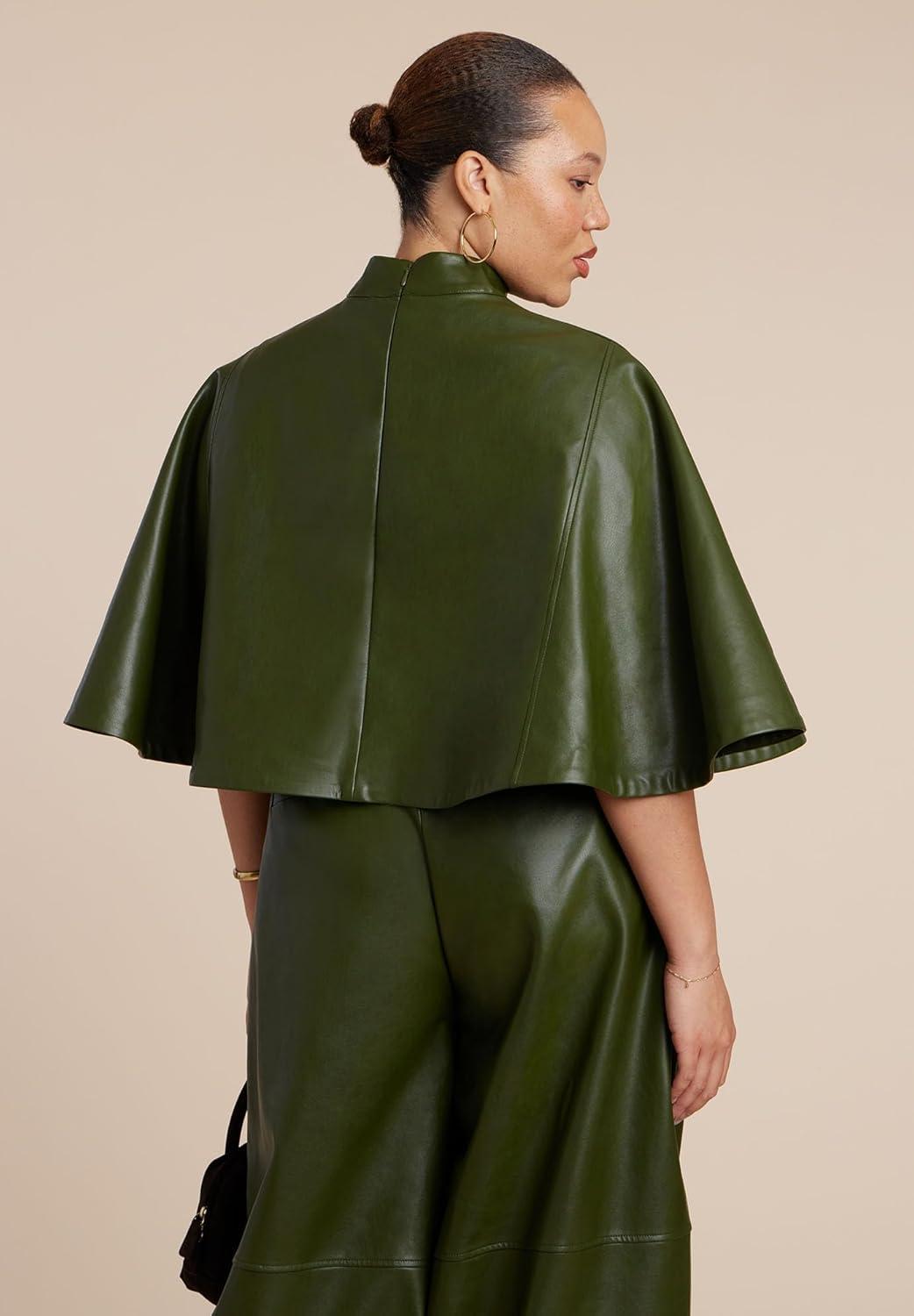 imageELOQUII Womens Plus Size Faux Leather Cape TopDark Forest Green