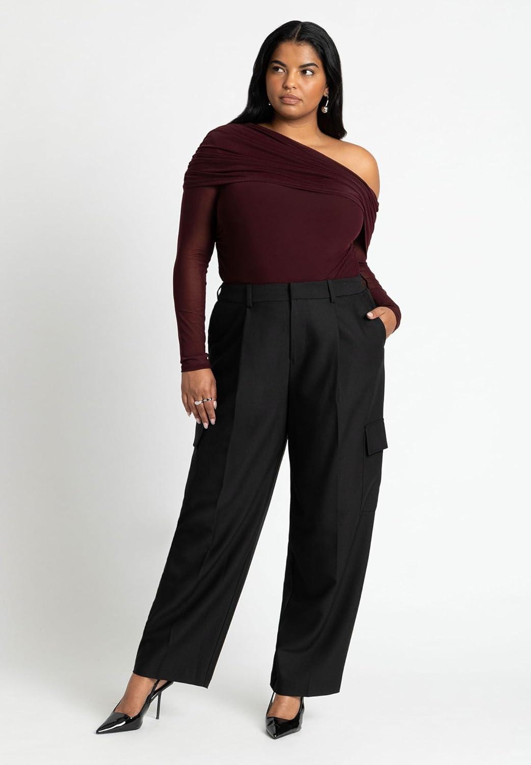 imageELOQUII Womens Plus Size Foldover Drape TopPort Royale