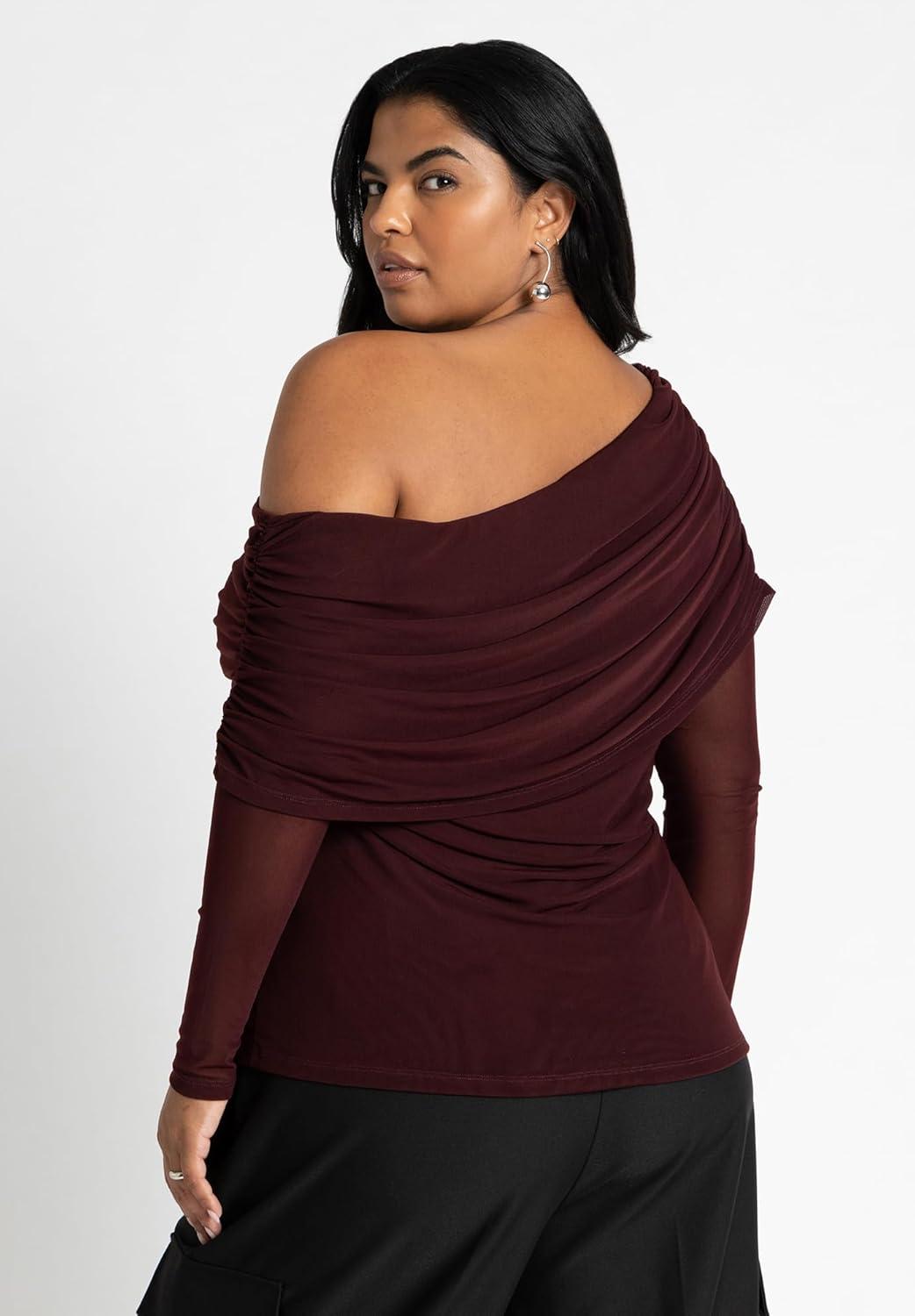 imageELOQUII Womens Plus Size Foldover Drape TopPort Royale