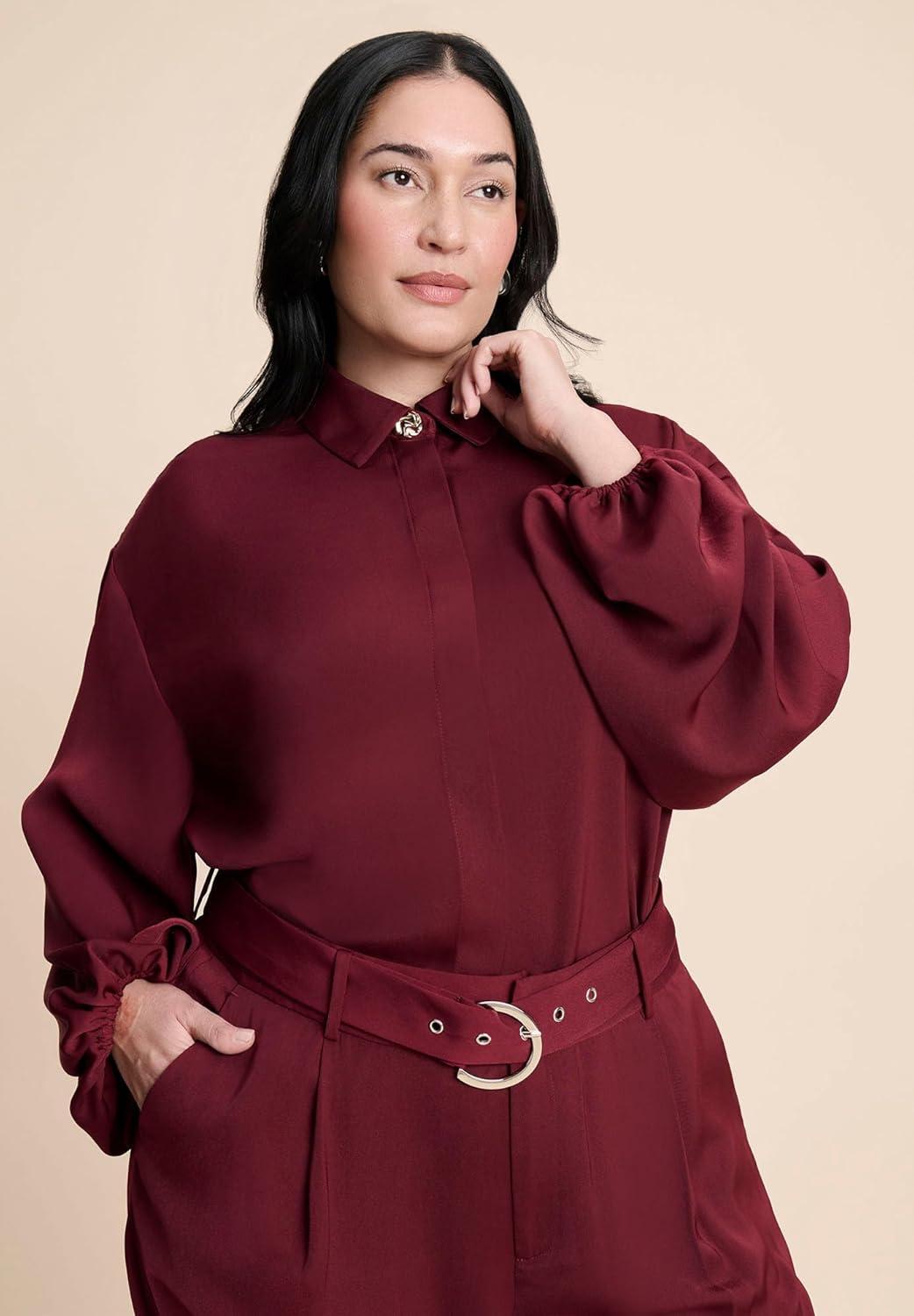 imageELOQUII Womens Plus Size High Low Hem TunicZinfandel