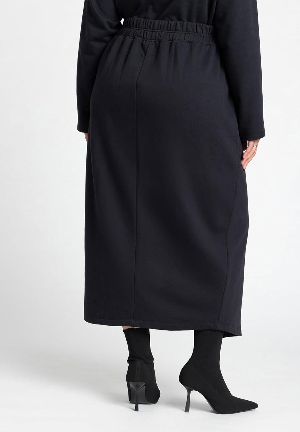 imageELOQUII Womens Plus Size Maxi French Terry SkirtBlack