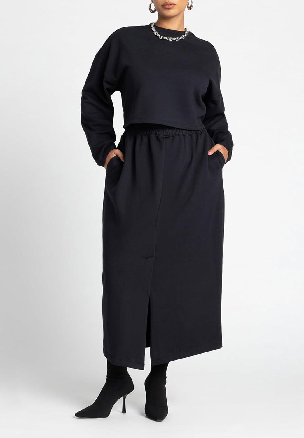 imageELOQUII Womens Plus Size Maxi French Terry SkirtBlack