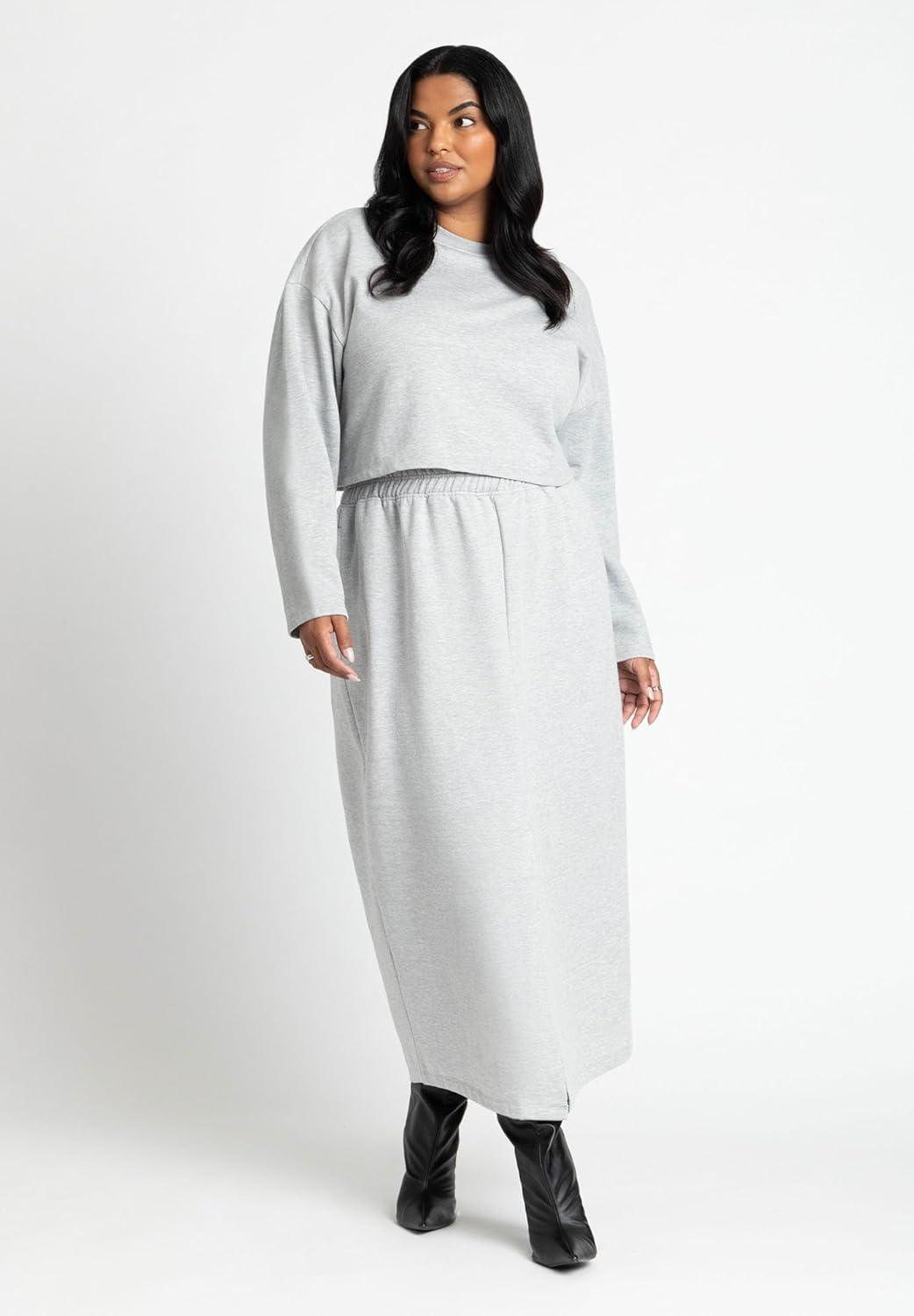 imageELOQUII Womens Plus Size Maxi French Terry SkirtGrey