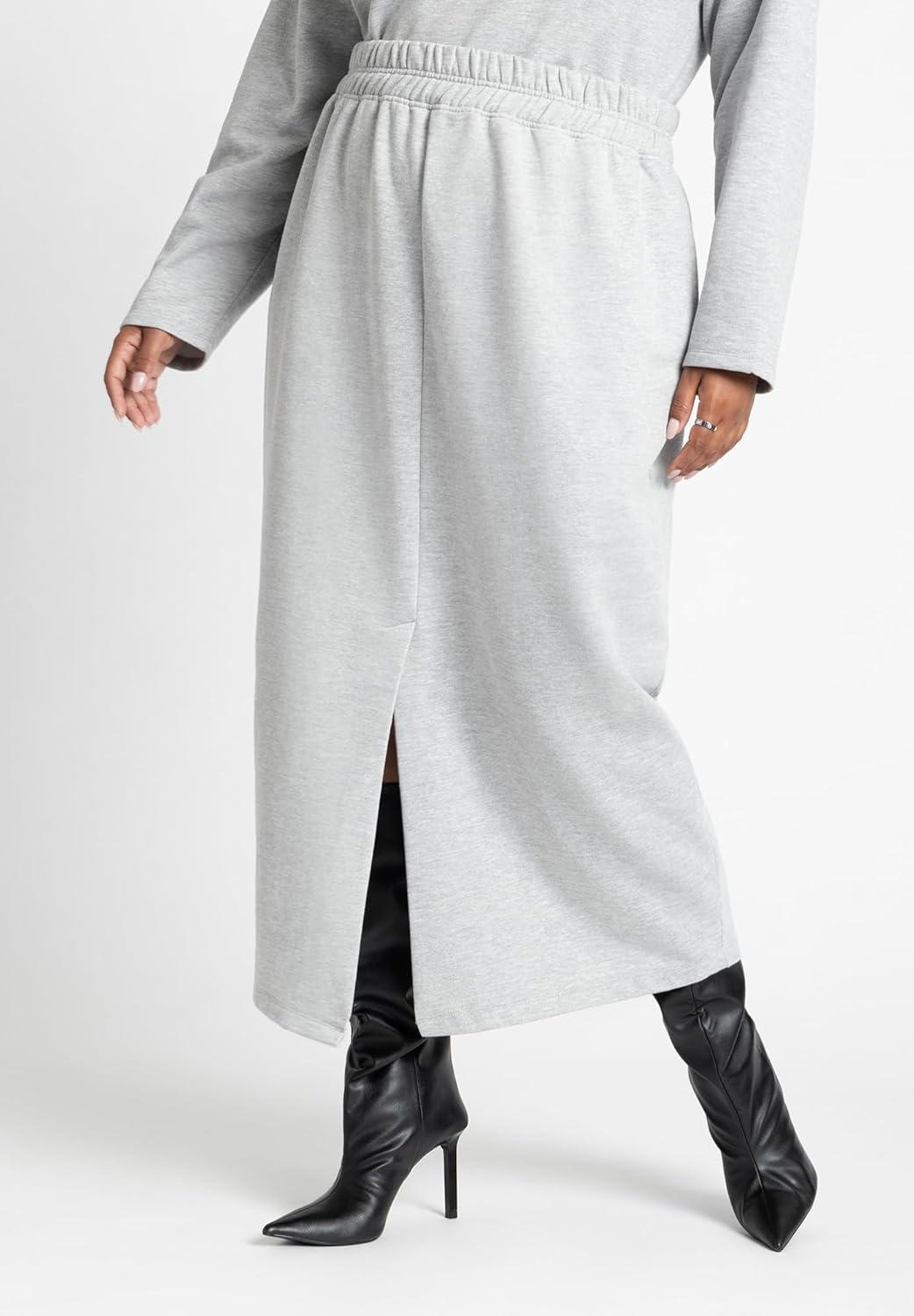imageELOQUII Womens Plus Size Maxi French Terry SkirtGrey