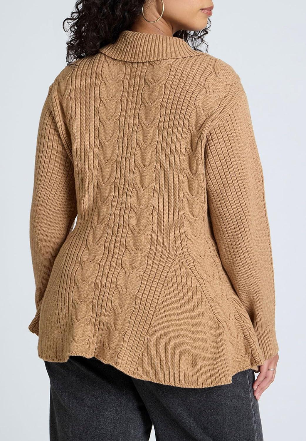 imageELOQUII Womens Plus Size Peplum Zipper SweaterCartouche
